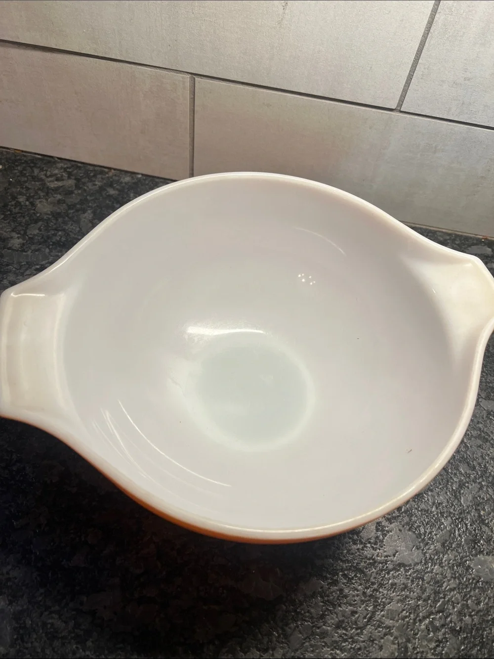Vintage Pyrex #443 Cinderella Orange Mixing Bowl with pour spouts  AUTUMN WHEAT